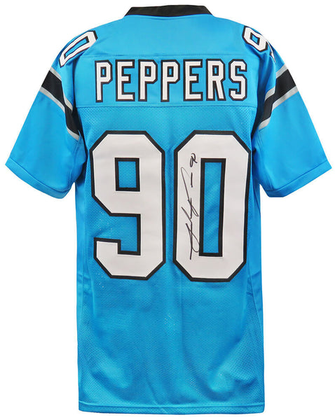 Julius Peppers (PANTHERS) Signed Teal Custom Football Jersey - (SCHWARTZ COA)