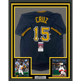 Framed Autographed/Signed Oneil Cruz 33x42 Pittsburgh Black Jersey JSA COA