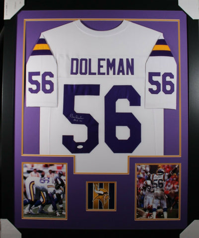 CHRIS DOLEMAN (Vikings white TOWER) Signed Autographed Framed Jersey JSA