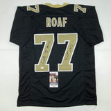 Autographed/Signed Willie Roaf HOF 2012 New Orleans Black Jersey JSA COA