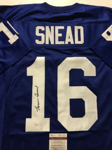 Autographed/Signed NORMAN NORM SNEAD New York Blue Football Jersey JSA COA Auto