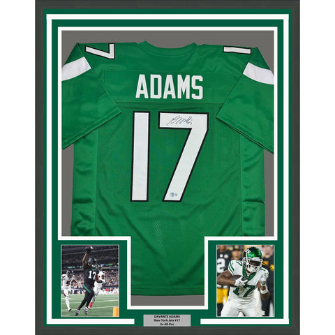 Framed Autographed/Signed Davante Adams 35x39 New York Green Jersey BAS COA