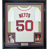 Framed Autographed/Signed Mookie Betts 33x42 Boston White Jersey JSA COA