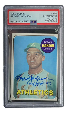 Reggie Jackson Signed 1969 Topps #260 A's Rookie Card HOF 93 PSA/DNA Auto 10