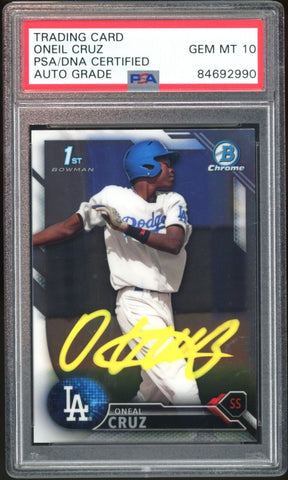 2016 Bowman Chrome Prospects Oneil Cruz RC Yellow Ink PSA/DNA Auto GEM MINT 10