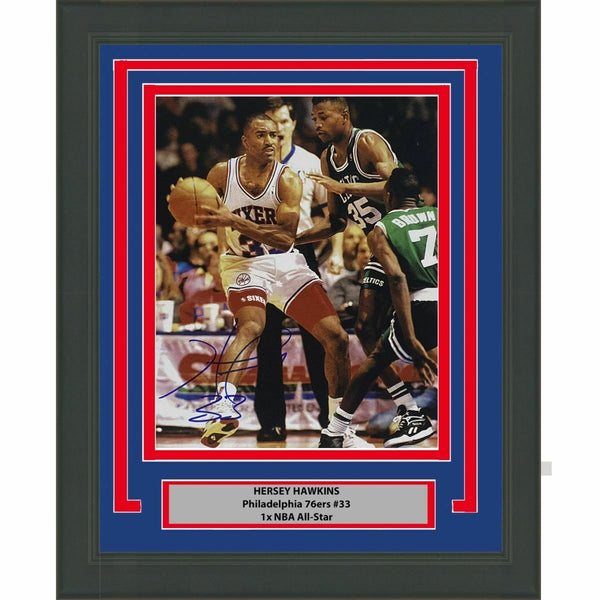 FRAMED Autographed/Signed HERSEY HAWKINS Philadelphia 76ers 8x10 Photo BAS COA