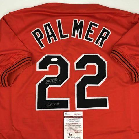 Autographed/Signed JIM PALMER HOF 1990 Baltimore Orange Jersey JSA COA Auto