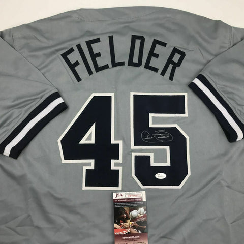 Autographed/Signed CECIL FIELDER New York Grey Baseball Jersey JSA COA Auto