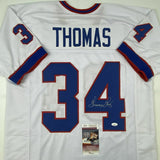 Autographed/Signed THURMAN THOMAS Buffalo White Football Jersey JSA COA Auto