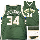 BUCKS GIANNIS ANTETOKOUNMPO AUTOGRAPHED GREEN JERSEY BECKETT WITNESS 224708