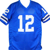 Roger Staubach Autographed Blue Pro Style STAT Jersey- Beckett W Hologram *Black