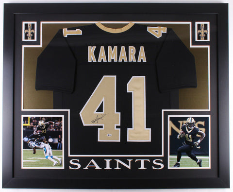 Alvin Kamara Signed New Orleans Saints 35x43 Custom Framed Jersey (Beckett COA)