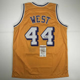 Autographed/Signed JERRY WEST Los Angeles LA Yellow Basketball Jersey JSA COA