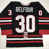 Autographed/Signed Ed Belfour Chicago Black Hockey Jersey JSA COA