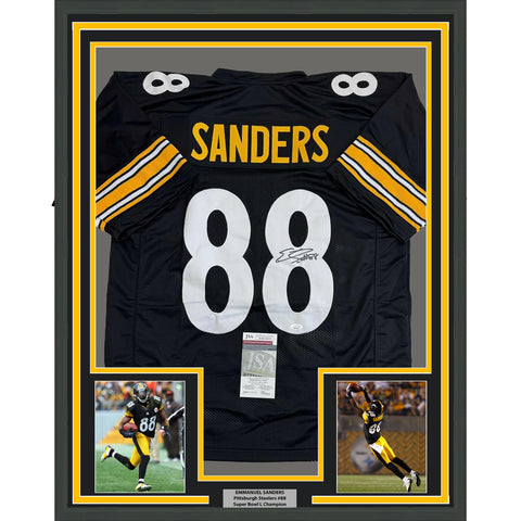 Framed Autographed/Signed Emmanuel Sanders 35x39 Pittsburgh Black Jersey JSA COA