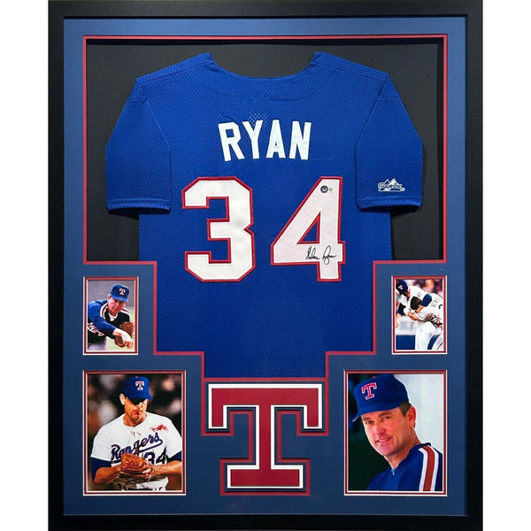 Nolan Ryan Autographed Signed Framed Texas Rangers Blue Jersey PSA/DNA