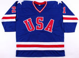 Mike Eruzione Signed Team USA "Miracle on Ice" Jersey (Beckett COA) Team Captain