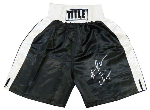 Hasim Rahman Signed Title Black With White Waist Boxing Trunks w/2x Champ- SS