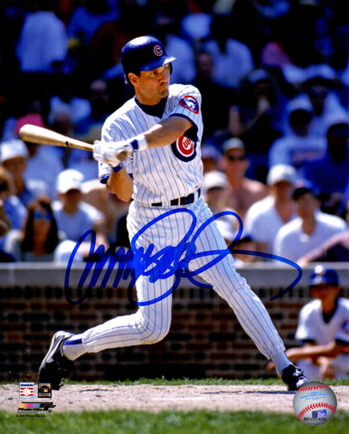 RYNE SANDBERG Signed Chicago CUBS Swinging Action 8x10 Photo - SCHWARTZ