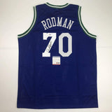 Autographed/Signed DENNIS RODMAN Dallas Blue Basketball Jersey PSA/DNA COA Auto