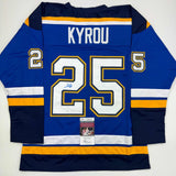 Autographed/Signed Jordan Kyrou St. Louis Blue Hockey Jersey JSA COA