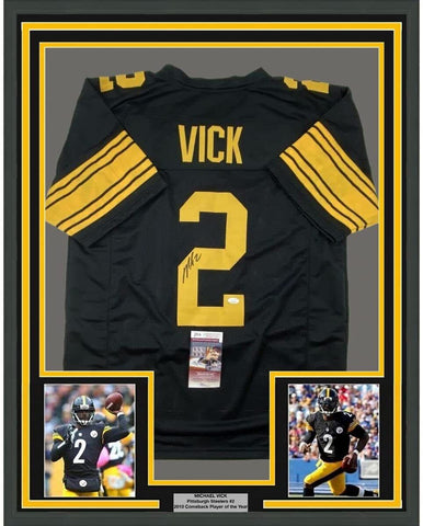 Framed Autographed/Signed Michael Mike Vick 35x39 Pittsburgh CR Jersey JSA COA