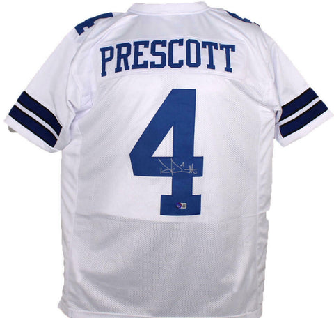 Dak Prescott Autographed White Pro Style Jersey - Beckett W Hologram *Silver