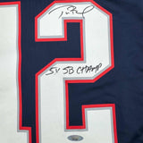 Autographed/Signed Tom Brady "5x SB Champ" Patriots Blue Nike Jersey Tristar COA
