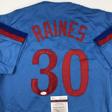 Autographed/Signed TIM RAINES Montreal Blue Baseball Jersey JSA COA Auto