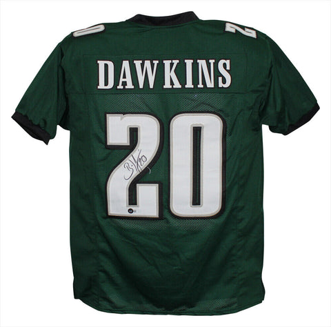 Brian Dawkins Autographed/Signed Pro Style sz XL Green Jersey Beckett 38819