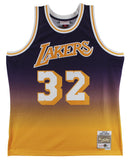 Lakers Magic Johnson Signed Purple Two-Tone M&N 84-85 HWC Swingman Jersey BAS W