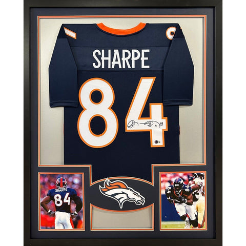 Shannon Sharpe Autographed Signed Framed Navy Denver Broncos Jersey BECKETT