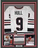 Framed Autographed/Signed Bobby Hull 35x39 Chicago White Hockey Jersey JSA COA