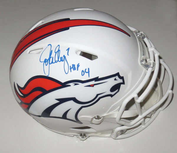 John Elway Signed Denver Broncos Flat White Authentic Helmet W/ HOF 04 Beckett