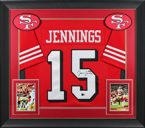 Jauan Jennings Authentic Signed Red Pro Style Framed Jersey w/ Dropshadow BAS