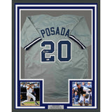 Framed Autographed/Signed Jorge Posada 33x42 New York Grey Jersey BAS COA