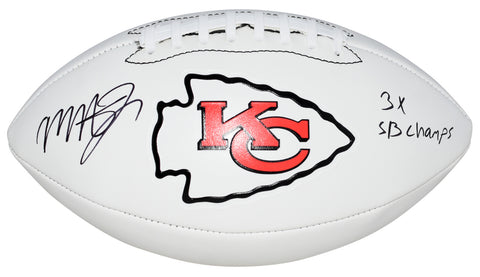 MECOLE HARDMAN SIGNED KANSAS CITY CHIEFS WHITE LOGO FOOTBALL W/ 3X SB CHAMPS