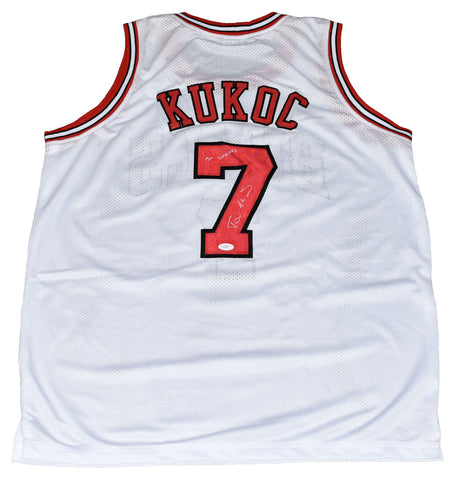 TONI KUKOC AUTOGRAPHED CHICAGO BULLS #7 WHITE JERSEY JSA W/ 3X CHAMPS