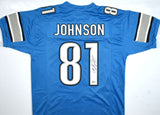 Calvin Johnson Autographed Blue Pro Style Jersey - Beckett W Hologram *Black