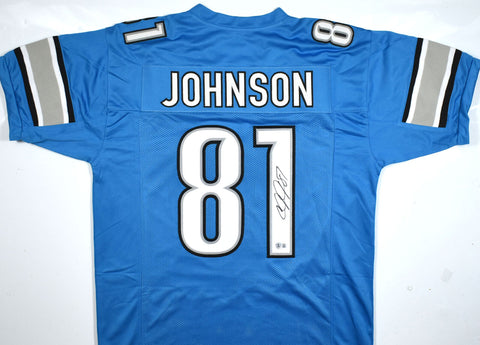 Calvin Johnson Autographed Blue Pro Style Jersey - Beckett W Hologram *Black