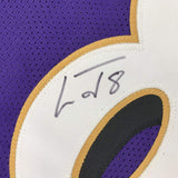 Autographed/Signed LAMAR JACKSON Baltimore Purple Football Jersey JSA COA Auto