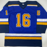 Autographed/Signed Brett Hull St. Louis Blue Yellow Numbers Jersey JSA COA