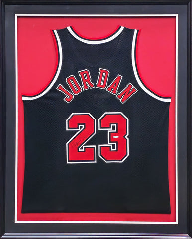 Bulls Michael Jordan Autographed Framed Black Nike Jersey UDA Holo #BAE60075