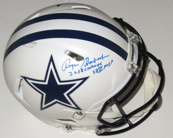 Roger Staubach Signed Cowboys White Authentic Helmet W/SB MVP & Champs Beckett