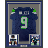 Framed Autographed/Signed Kenneth Walker 33x42 Seattle Blue Jersey Beckett COA