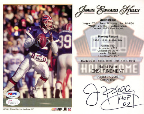 Jim Kelly Autographed/Signed Buffalo Bills 8x10 Photo HOF PSA 48277