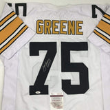 Autographed/Signed Mean Joe Greene HOF 87 Pittsburgh White Jersey JSA COA