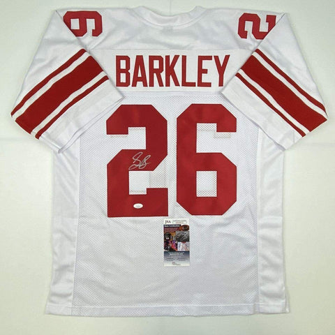 Autographed/Signed Saquon Barkley New York White Football Jersey JSA COA