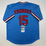 Autographed/Signed Jim Edmonds St. Louis Blue Baseball Jersey JSA COA