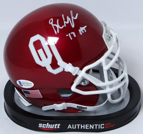 Baker Mayfield Autographed Sooners Schutt Mini Helmet w/ HT - Beckett W Auth